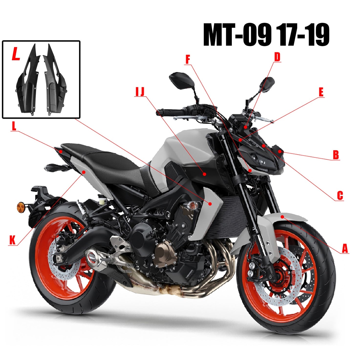 Wolfline Motorcycle Fairing Side Upper Rear Tail Seat Cover Cowl For Yamaha MT09 MT-09 MT 09 2017 2018 2019 2020 2021 Fairings Protector
