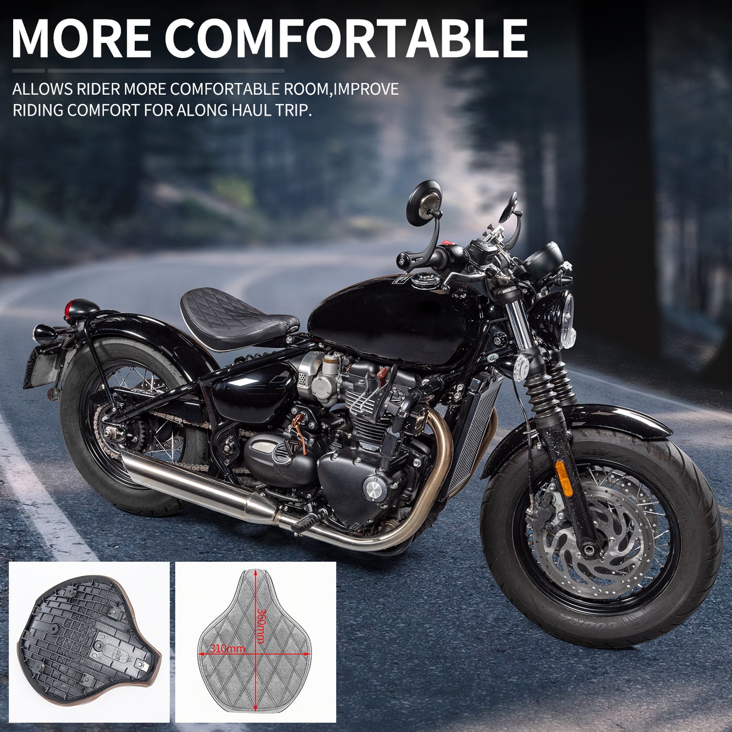 Wolfline Front Driver Solo Seat Cover For Triumph Bobber 2017 2018 2019 2020 2021 2022 2023 Thicken Cushion Vintage Motorcycle Pillion Seat