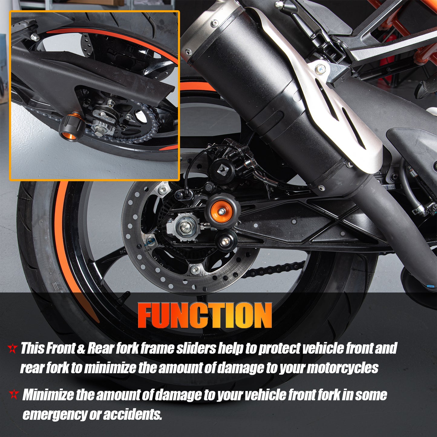 Wolfline RC390 Front Rear Wheel Protector Axle Fork Slider Crash Pads For KTM RC 390 2022 2023 Motorcycle Accessories