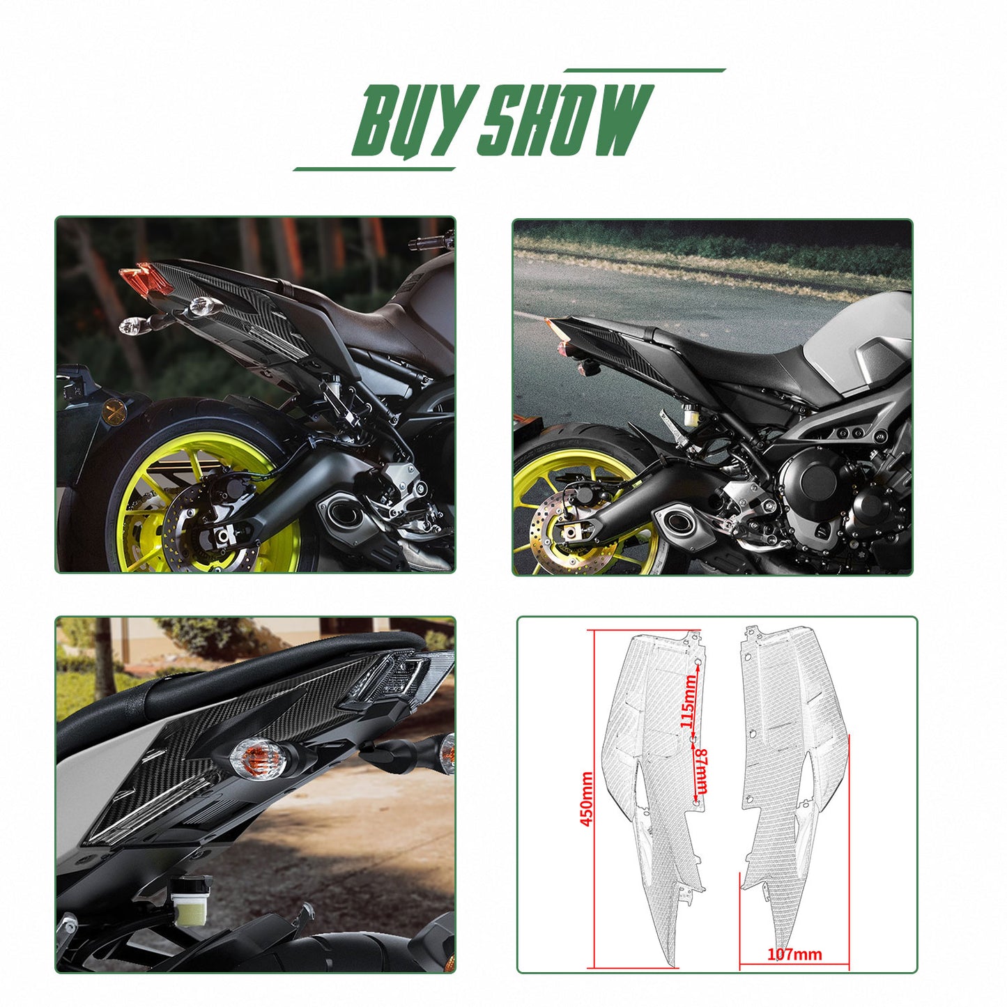 Wolfline Motorcycle Fairing Side Upper Rear Tail Seat Cover Cowl For Yamaha MT09 MT-09 MT 09 2017 2018 2019 2020 2021 Fairings Protector