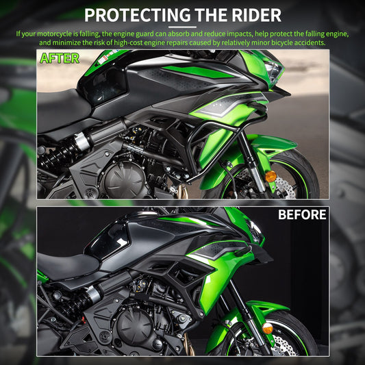 Wolfline For Kawasaki Versys 650 2022 2023 Upper Lower Engine Guard Highway Crash Bar Motorcycle Frame Protection Bumper Versys650 KLE650 Accessories