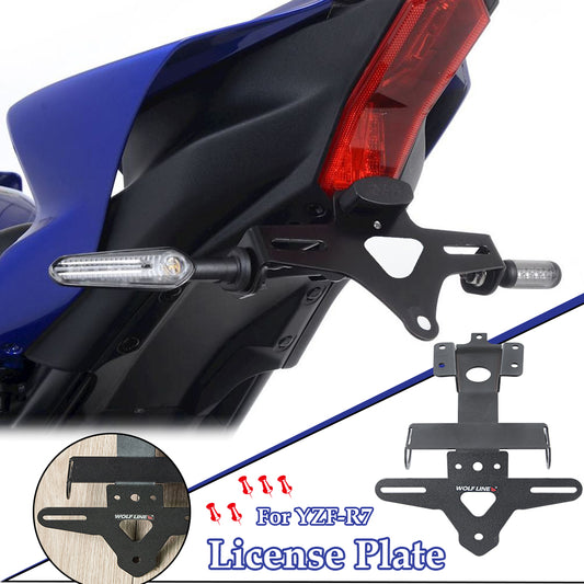 Wolfline Motorcycle Rear License Plate Fender Eliminator For Yamaha YZF-R7 YZF R7 R 7 2021-2023 Tail Tidy Bracket Holder Frame LED Light