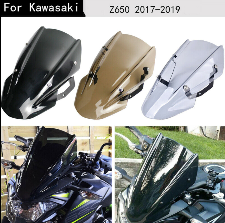 For 2017 2018 2019 Kawasaki Z650 Z 650 2017-2019 Motorcycle Windshield Windscreen Flyscreen Wind Deflector w/ Mounting Bracket