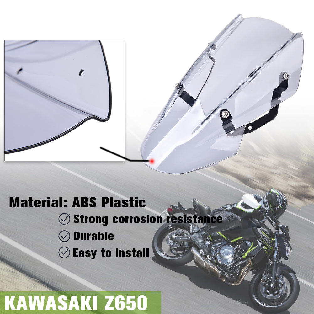 For 2017 2018 2019 Kawasaki Z650 Z 650 2017-2019 Motorcycle Windshield Windscreen Flyscreen Wind Deflector w/ Mounting Bracket