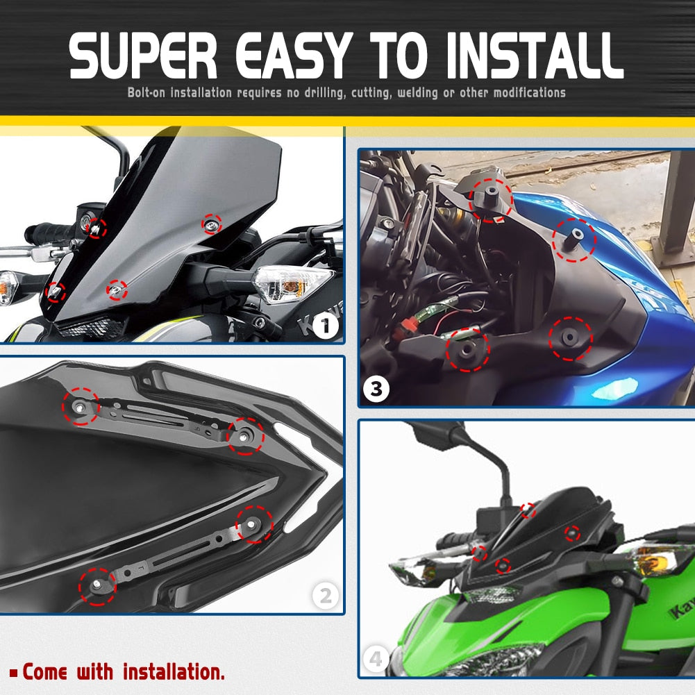 Motorbike Windshield Windscreen Wind Deflector Double Bubble For Kawasaki Z900 Z 900 ZR900 2017 2018 2019 Motorcycle Accessories