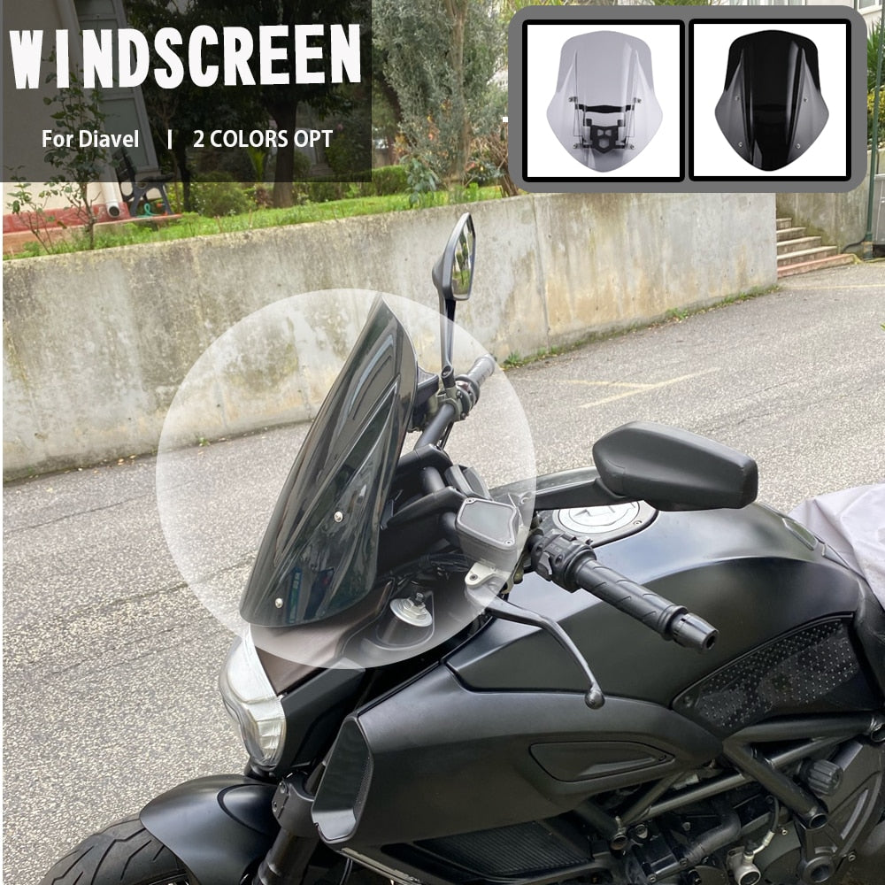 Motorcycle Touring Sport Windscreen Windshield Flyscreen Wind Deflector for Ducati Diavel 2014 2015 2016 2017 2018 Accessories