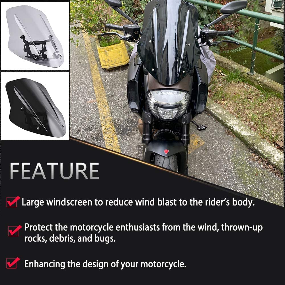 Motorcycle Touring Sport Windscreen Windshield Flyscreen Wind Deflector for Ducati Diavel 2014 2015 2016 2017 2018 Accessories