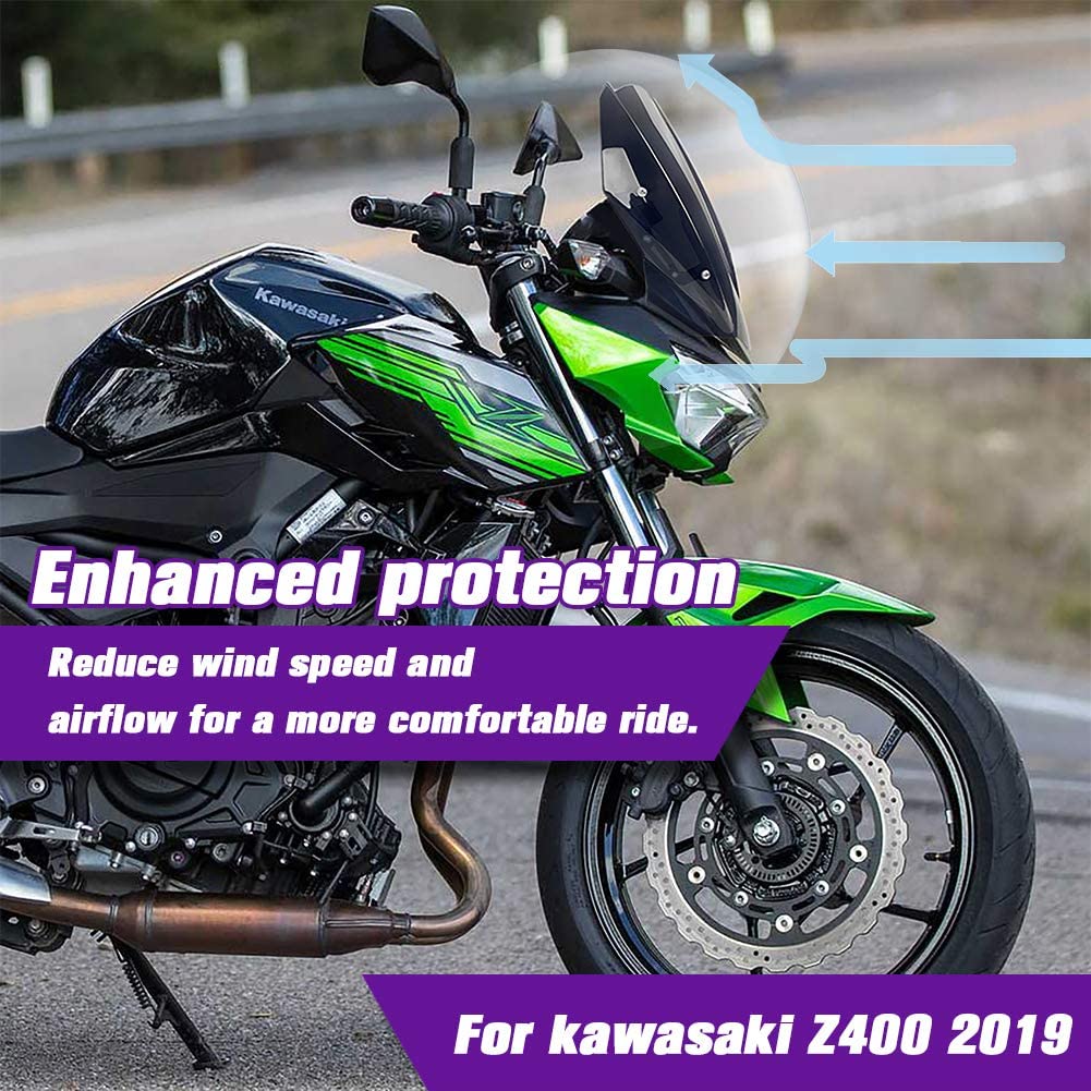 Wolfline Z250 Z400 Accessories Motorcycle Windshield Windscreen Wind Deflector Flyscreen Protector for 2019-2023 2021 2022 2020 Kawasaki Z 400 250