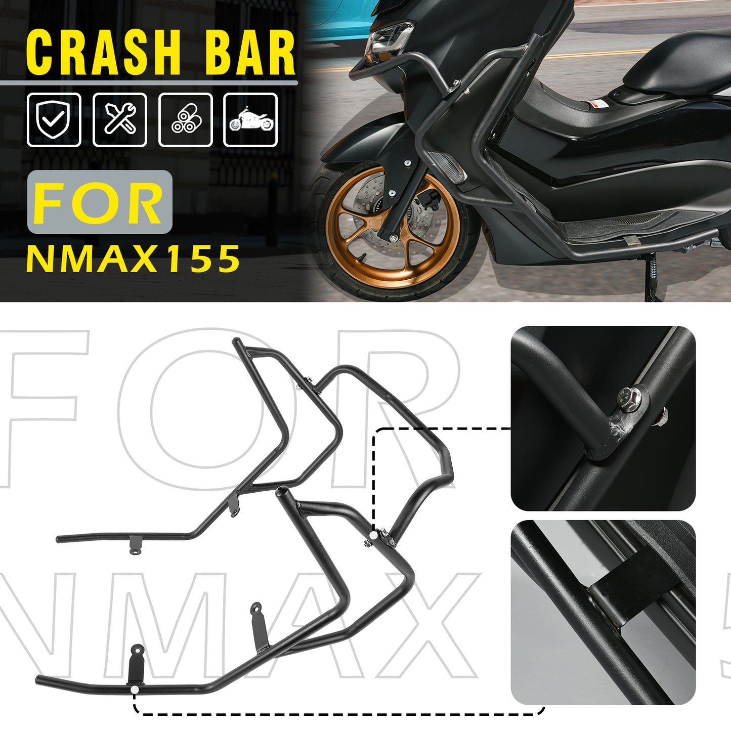 Wolfline For Yamaha NMAX 155 2021 2022 2023 Engine Guard Highway Crash Bar Bars Motorcycle Frame Protection Bumper NMAX155 Accessories