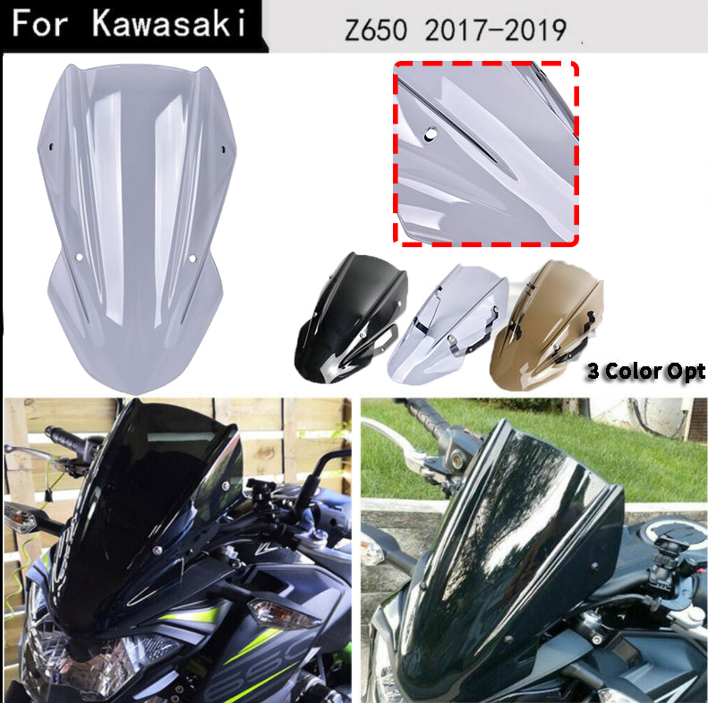 For 2017 2018 2019 Kawasaki Z650 Z 650 2017-2019 Motorcycle Windshield Windscreen Flyscreen Wind Deflector w/ Mounting Bracket