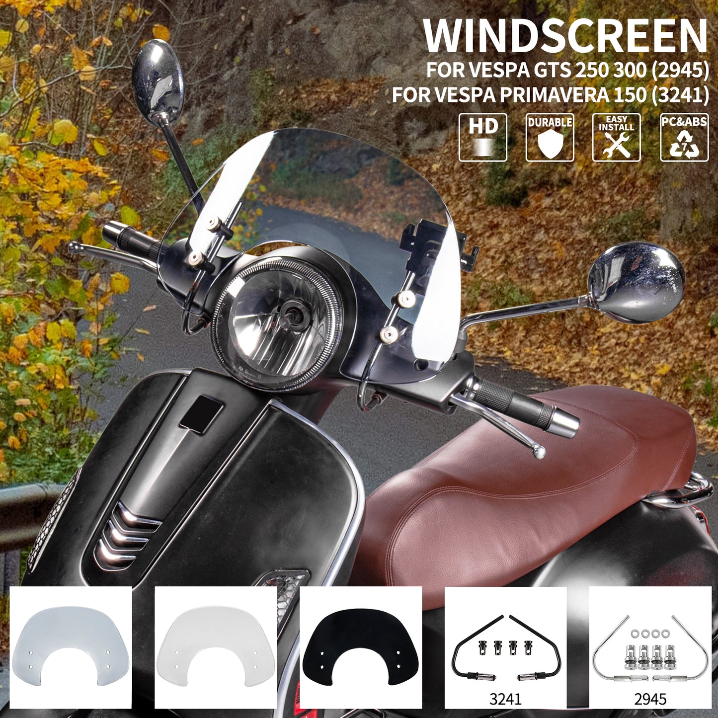 Windscreen Windshield Wind Air Flow Deflector Visor For Vespa Primavera 50 125 150 2017~2022 With Bracket Motorcycle Accessories