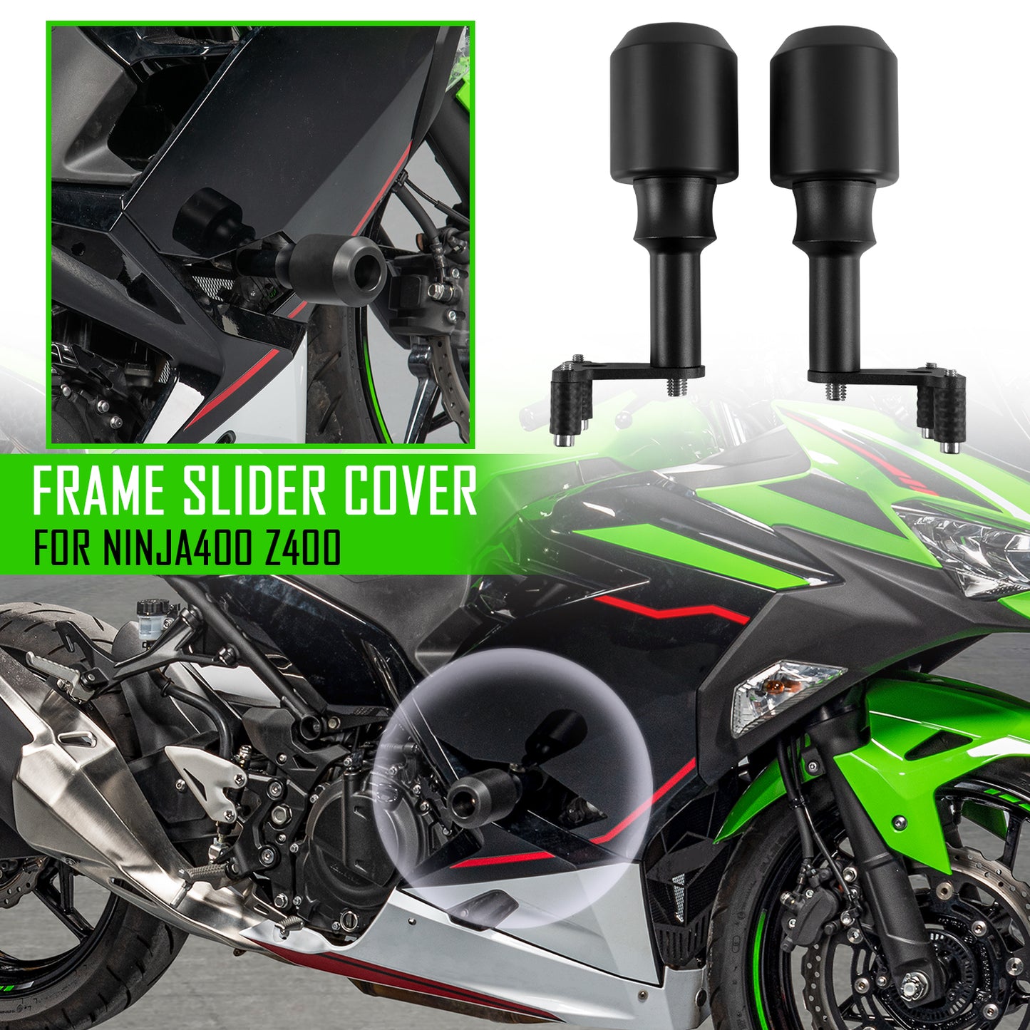 Motorcycle Accessories Frame Slider Crash Protector Falling Protection For Kawasaki Ninja400 2018 2019 2020 2021 2022 Black